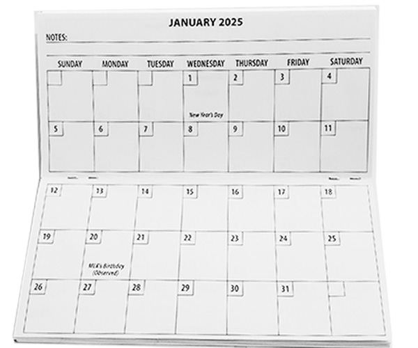 Checkbook Size Calendar 20242025